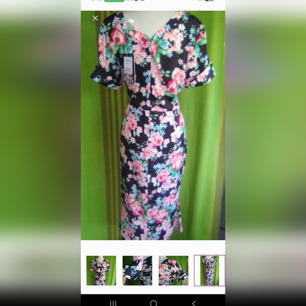 NWT Collectif 1040'S Fishtail Magdalena Dress with Black and Pink Floral Accents